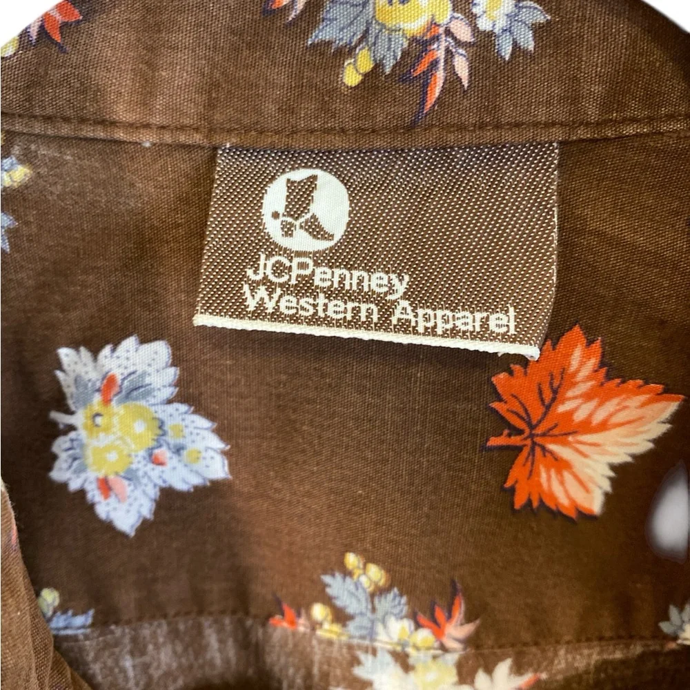 Rare 70s Women’s Brown Floral Western Shirt Copper Pearl Snaps Boho - Picture 2 of 11